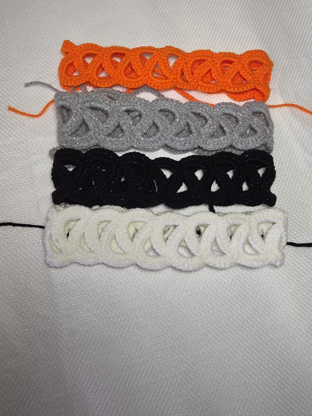Crochet Loop Hair Trim  Orange, Gray, Black, White